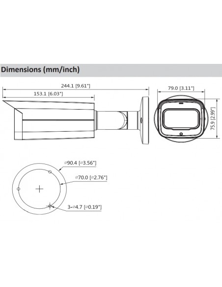 Dimensiones DH-HAC-HFW2241TN-Z-POC